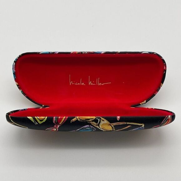 Nicole Miller Sunglasses Print Hard Eyeglass Case Black/Red/Yellow Retro Pop Art - Picture 3 of 11